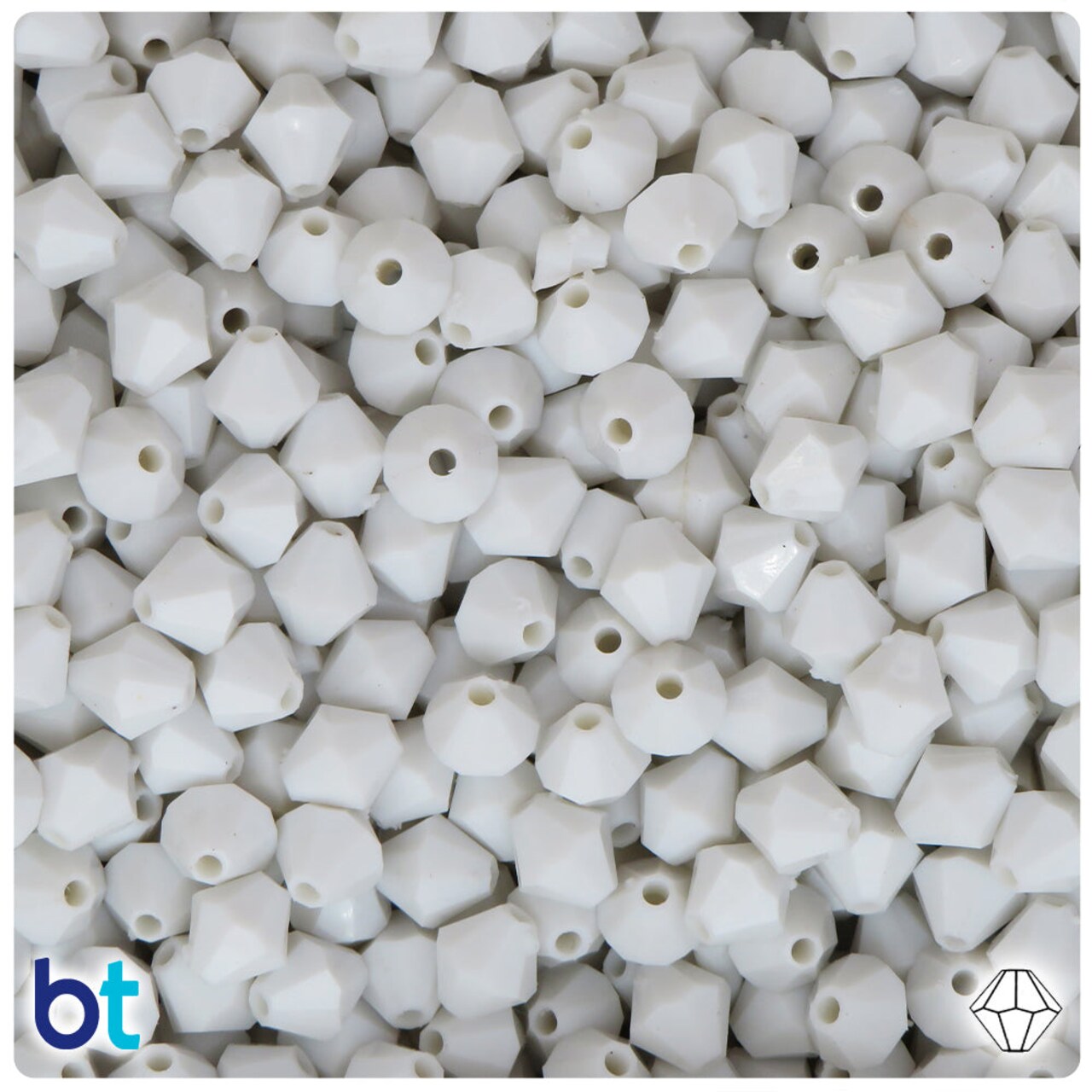 BeadTin White Opaque 8mm Faceted Bicone Plastic Craft Beads (300pcs)